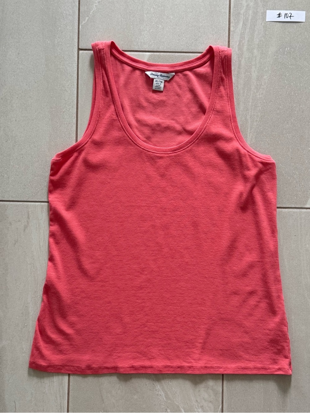 Tommy Bahama Coral Pink Ribbed Tank Top XL Stretch Cotton